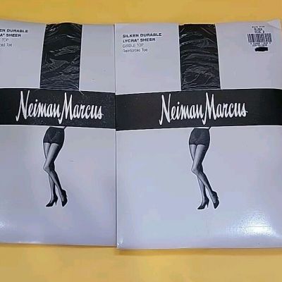Neiman Marcus 2 Packs  Pantyhose Size B Black Girdle Top Reforced Toe NWT